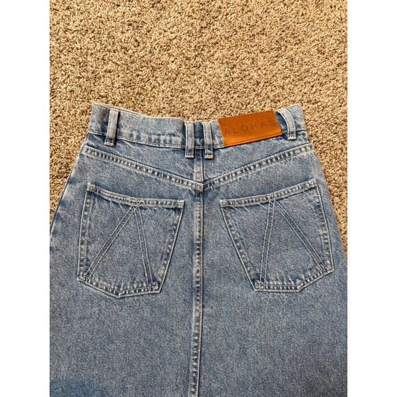 NEW Alohas Marina Denim Column Maxi Skirt Light Blue Wash Slit Front High-Rise - Picture 14 of 14